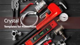  Presentation with plumber - Beautiful presentation theme featuring locking gools - plumber tools on a gray backdrop and a tawny brown colored foreground