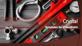  Presentation with plumber - Presentation theme having locking gools - plumber tools on a gray background and a tawny brown colored foreground