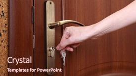  Presentation with key - Cool new slide set with locking up or unlocking door backdrop and a tawny brown colored foreground