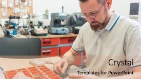  Presentation with working - Beautiful PPT theme featuring lockmith working on a lock backdrop and a coral colored foreground