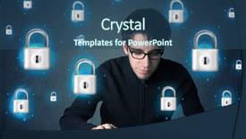 Presentation with hacker - Audience pleasing presentation design consisting of lockout - young hacker with virtual lock backdrop and a ocean colored foreground