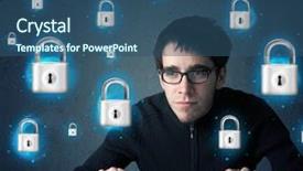  Presentation with hacker in mask lock - Slide set featuring biotechnology - modern scientist working in biotechnological background and a gray colored foreground.