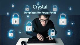  Presentation with hacker - Amazing theme having lockout - young hacker with virtual lock backdrop and a ocean colored foreground