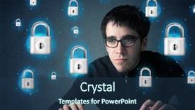  Presentation with hacker - Beautiful presentation design featuring lockout - young hacker with virtual lock backdrop and a ocean colored foreground
