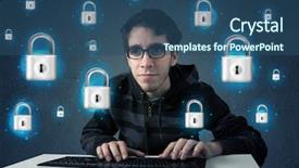  Presentation with lockout - Cool new PPT theme with lockout - young hacker with virtual lock backdrop and a ocean colored foreground