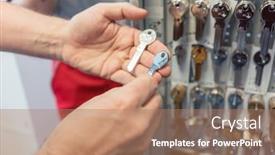  Presentation with locksmith - Beautiful PPT theme featuring locksmith-showing-key-blanks backdrop and a coral colored foreground