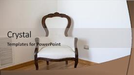  Presentation with poster on white wall above - Cool new presentation theme with lodge - empty room with armchair backdrop and a light gray colored foreground