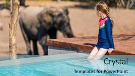  Presentation with swimming pool - Slides featuring lodge - little girl on african safari background and a light blue colored foreground