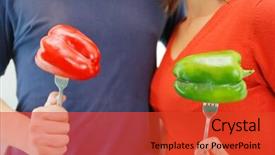  Presentation with fruit and vegetable packaging - Colorful PPT theme enhanced with loe - happy couple with pepper vegetable backdrop and a  colored foreground