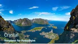  Presentation with scenery - PPT theme featuring lofoten-is-an-archipelago-panorama background and a ocean colored foreground