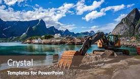  Presentation with road repair - Beautiful presentation featuring lofoten-islands-excavator-bulldozer-repair backdrop and a violet colored foreground