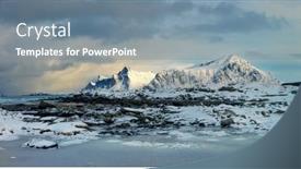  Presentation with norway - PPT theme featuring lofoten-islands-norway-panoramic-landscape background and a seafoam green colored foreground