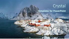  Presentation with norway - PPT theme having lofoten-spring-landscape-lofoten background and a ocean colored foreground
