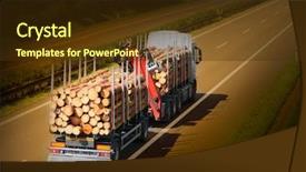  Presentation with logging truck - Presentation theme featuring closeup inside vehicle of hand holding key in ignition steering wheel and black interior background female driver concept background and a coral colored foreground.