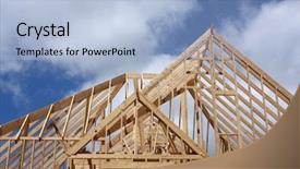  Presentation with new home sales - PPT theme with log house - new home construction background and a light blue colored foreground