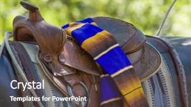  Presentation with law race horse - PPT theme enhanced with log ride - old horse saddle rack background and a tawny brown colored foreground