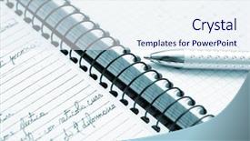  Presentation with water drops in blue tone - PPT theme featuring logbook - blue toned paperwork image background and a sky blue colored foreground