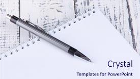  Presentation with notebook - Audience pleasing presentation consisting of logbook - notebook with pen on color backdrop and a sky blue colored foreground