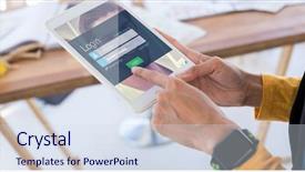  Presentation with using digital tablet - Presentation theme having login page against fashion designer background and a sky blue colored foreground