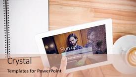  Presentation with laptop blank screen - Beautiful slides featuring lean start up - login screen superimposed on hipster backdrop and a coral colored foreground