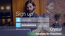  Presentation with login - Theme having login screen superimposed on hipster man with laptop background and a ocean colored foreground