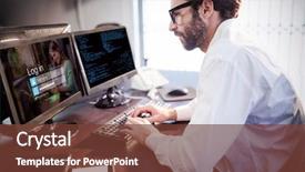  Presentation with login - Amazing PPT layouts having login screen with smiling woman backdrop and a tawny brown colored foreground