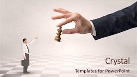  Presentation with chess board - Cool new PPT theme with logique - small businessman fighting against big backdrop and a cream colored foreground