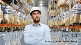  Presentation with people - Colorful presentation design enhanced with logistic-business-shipment-and-people backdrop and a light blue colored foreground