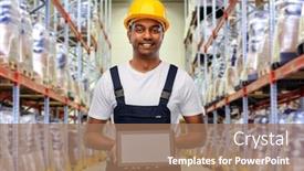  Presentation with technology - Beautiful PPT theme featuring logistic-business-technology-and-people backdrop and a coral colored foreground