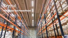  Presentation with manufacturing industry - Slide set consisting of logistic storage shipment industry and manufacturing concept - cargo boxes storing at warehouse shelves background and a coral colored foreground