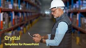  Presentation with web - Beautiful PPT theme featuring logistic web - warehouse worker using digital tablet backdrop and a tawny brown colored foreground