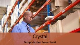  Presentation with logistics warehouse - Audience pleasing slide deck consisting of logistics - businessman with digital tablet backdrop and a red colored foreground