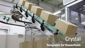  Presentation with cardboard - PPT theme consisting of logistics - cardboard boxes on conveyor belt background and a gray colored foreground