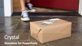  Presentation with man door - Presentation theme having logistics - close up of man collecting background and a coral colored foreground