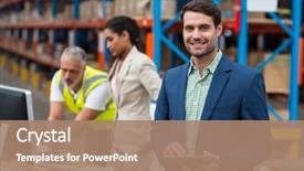  Presentation with logistics warehouse - Audience pleasing slide set consisting of logistics - focus on manager is smiling backdrop and a coral colored foreground