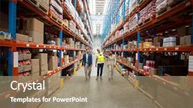  Presentation with logistics warehouse - Beautiful theme featuring logistics - front view of team is backdrop and a coral colored foreground