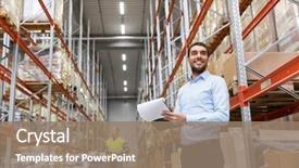  Presentation with warehouse - Audience pleasing slides consisting of logistics - logistic business shipment and people backdrop and a coral colored foreground