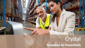  Presentation with logistics warehouse - Beautiful slide deck featuring logistics - manager and worker are looking backdrop and a coral colored foreground