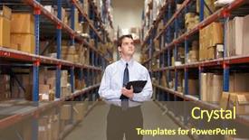  Presentation with logistics warehouse - Amazing slide set having logistics - manager in warehouse with clipboard backdrop and a tawny brown colored foreground