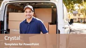  Presentation with courier - Presentation theme having logistics - portrait of courier with digital background and a coral colored foreground