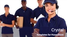  Presentation with courier - PPT layouts having logistics - professional courier service dispatcher background and a navy blue colored foreground