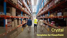  Presentation with logistics warehouse - Beautiful theme featuring logistics - rear view of warehouse team backdrop and a tawny brown colored foreground