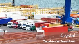  Presentation with transportation - Colorful slide deck enhanced with logistics - transportation of cargoes in containers backdrop and a red colored foreground