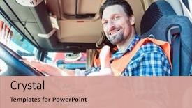  Presentation with truck driver - Presentation theme with logistics - truck driver man sitting background and a coral colored foreground
