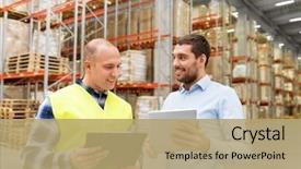  Presentation with wholesale - Amazing PPT theme having logistics - wholesale logistic business and people backdrop and a coral colored foreground