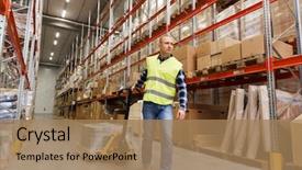  Presentation with wholesale - Beautiful PPT theme featuring logistics - wholesale logistic loading shipment backdrop and a coral colored foreground