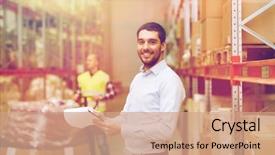  Presentation with export - Colorful theme enhanced with logistics - wholesale logistic people and export backdrop and a coral colored foreground