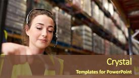  Presentation with barcode - Cool new presentation theme with logistics - woman uses barcode reader backdrop and a tawny brown colored foreground