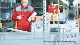  Presentation with barcode - Cool new theme with logistics - worker with laser barcode scanner backdrop and a light blue colored foreground