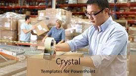  Presentation with distribution logistics - Beautiful slide set featuring logistics - workers in distribution warehouse backdrop and a coral colored foreground